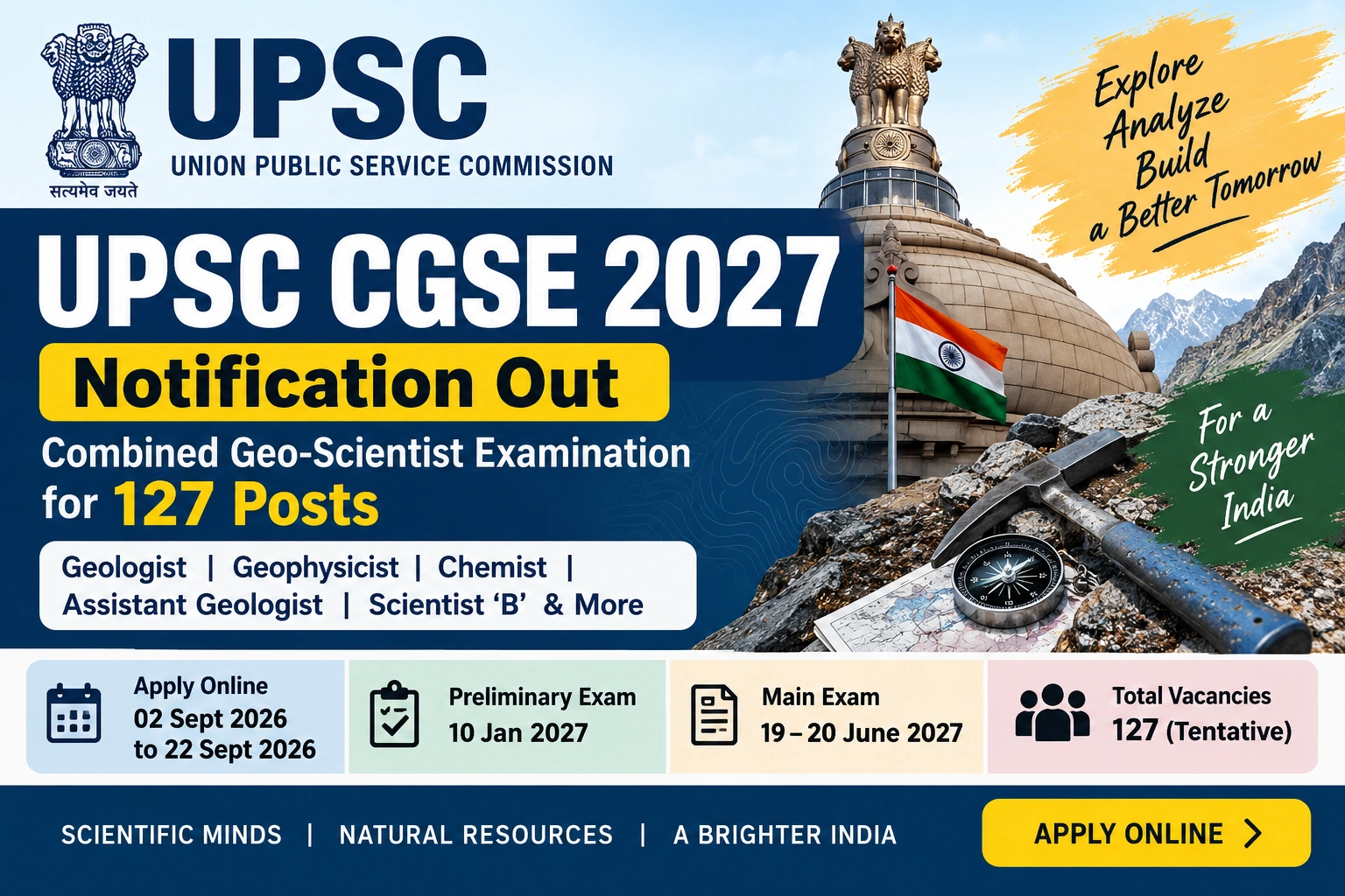 UPSC CGSE 2027: 127 Posts के लिए Complete Notification, Eligibility, Exam Pattern और Apply Process